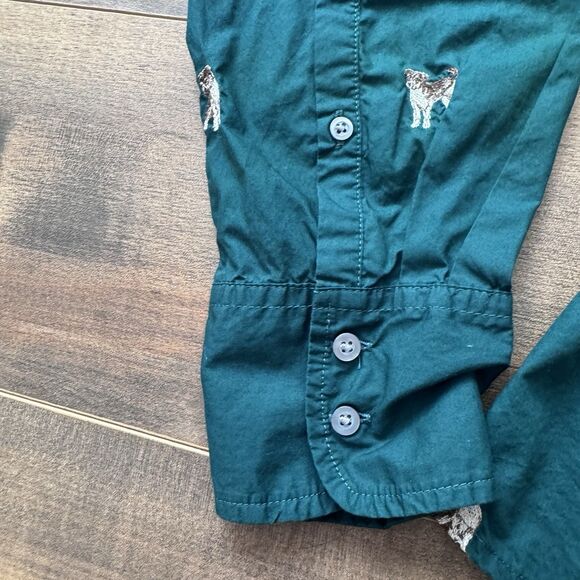 J CREW Slim Perfect Shirt Dog Embroidery Green Women’s 12 Slim Button Up Cotton - Picture 9 of 10